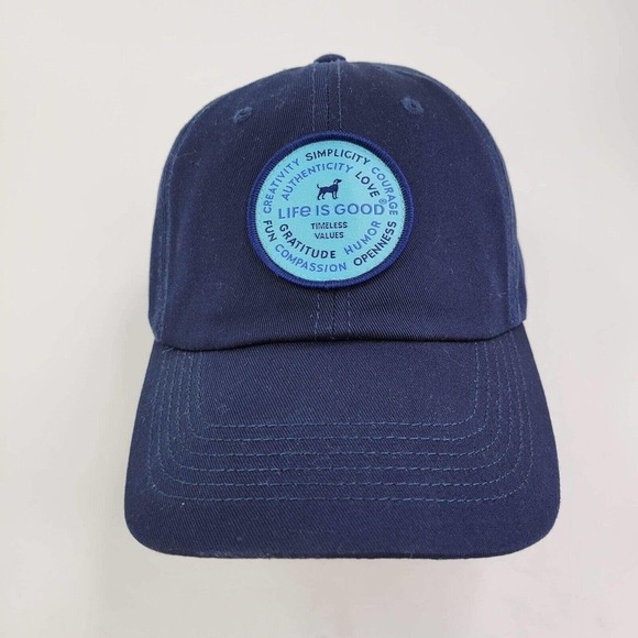 Life Is Good Dog Logo One Size Blue Strap Back Baseball Cap Hat Adjustable - Picture 2 of 10